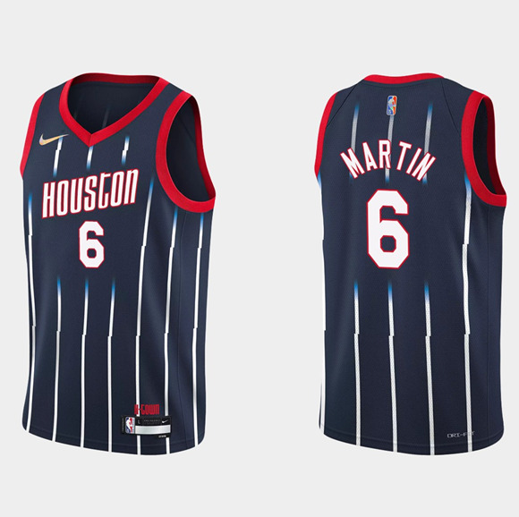 Men's Houston Rockets #6 Kenyon Martin Jr. 2021/22 City Edition 75th Anniversary Navy Stitched Basketball Jersey